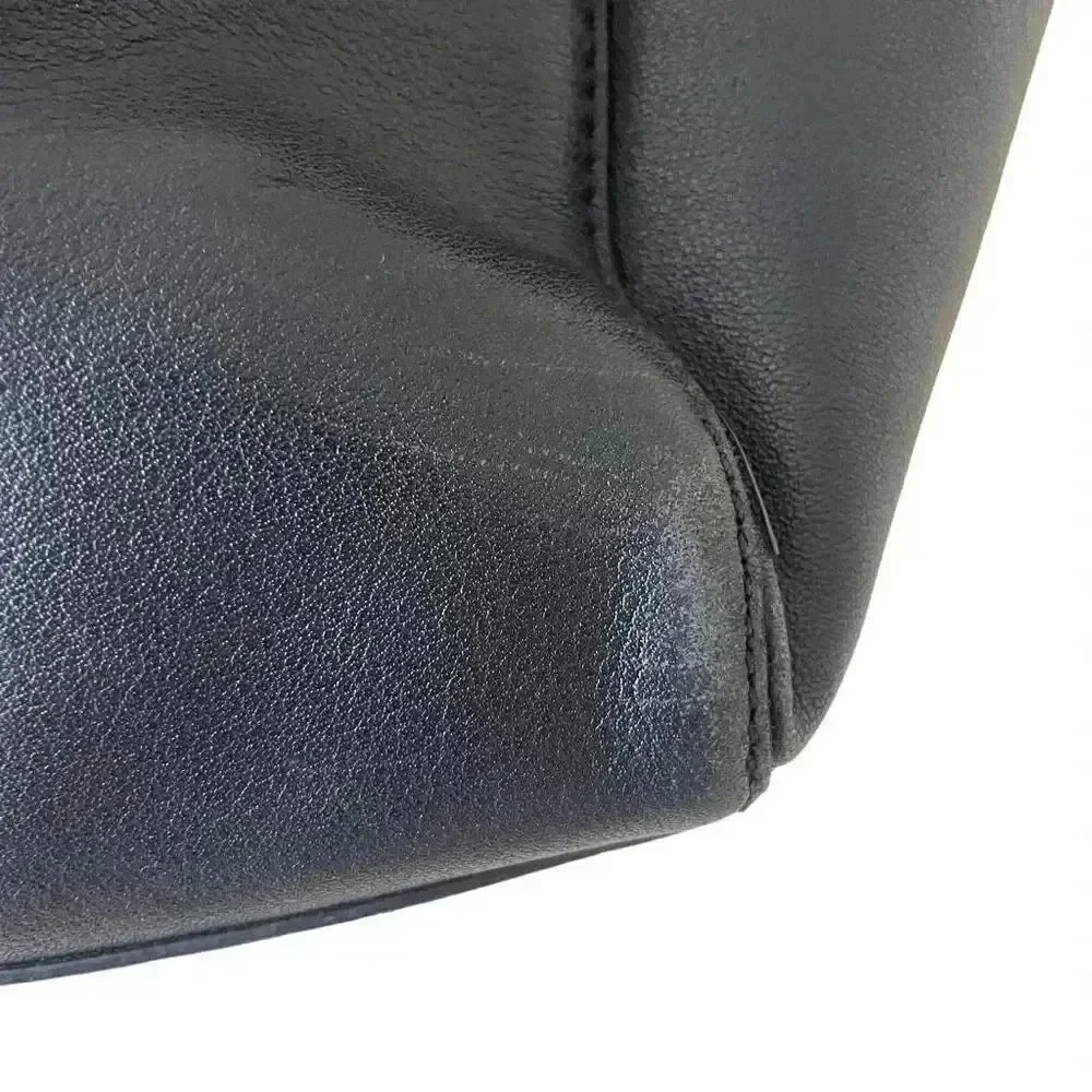 Kate Spade New York Logo Black Leather Tote Double Handles Shoulder Bag Ruffle